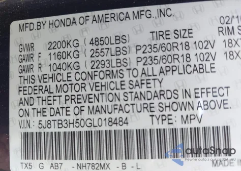 2016 Acura Rdx Technology Acurawatch Plus Packages/Technology Package из США, поврежденный, VIN 5J8TB3H50GL018484